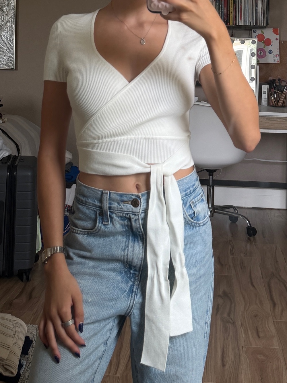 Wilfred White Ribbed Wrap Tie Crop Top